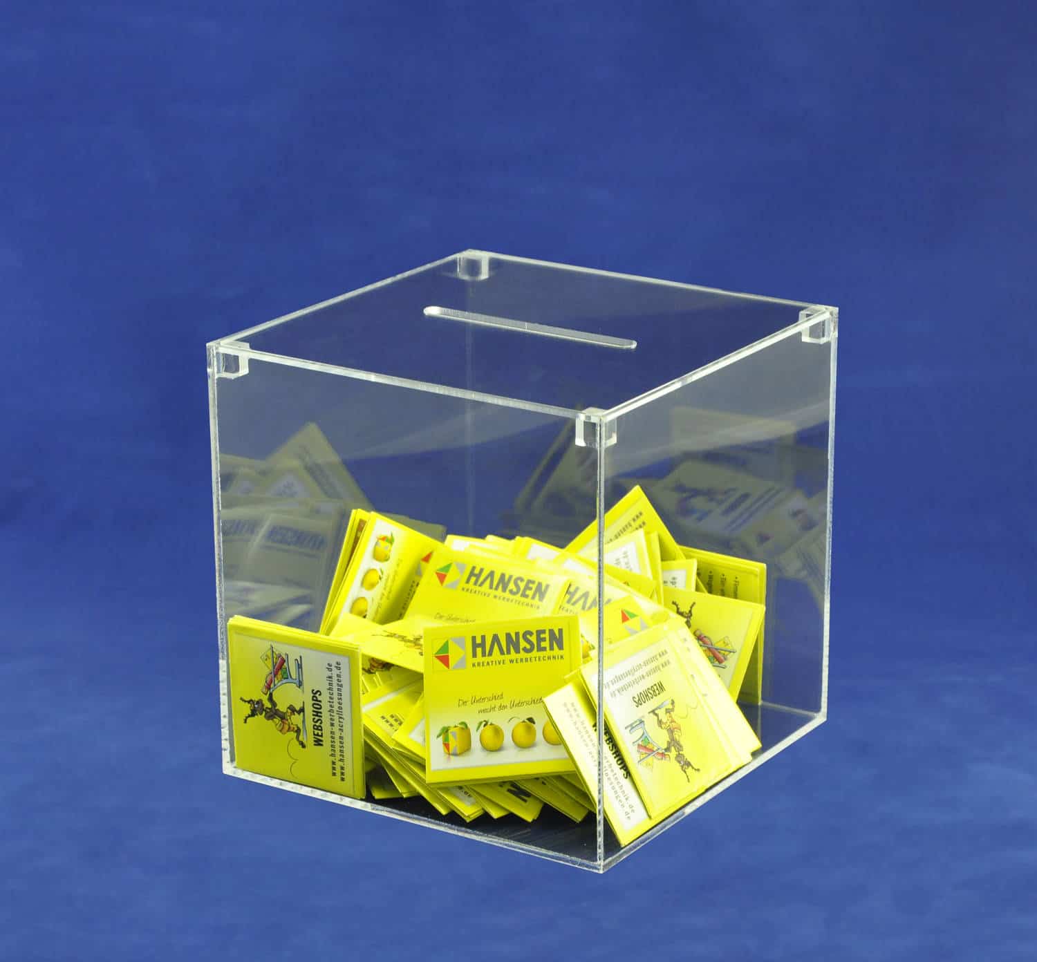 Spendenbox Losbox Aktionsbox  Einwurfbox Acryl 20x20 cm mit Schloß 200805-7 